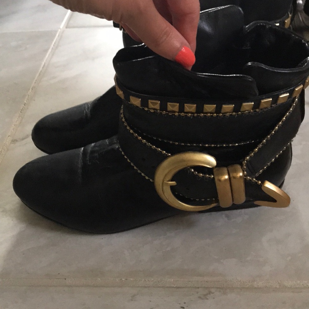 Leather gold studded booties